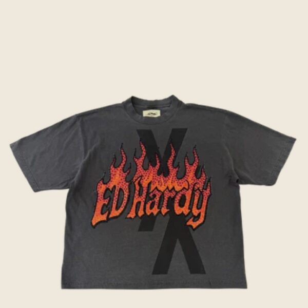 flames shadow rhinestone boxy tee